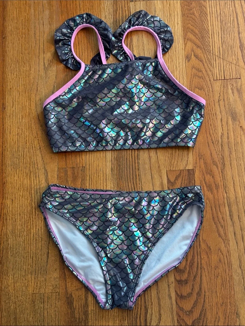 Girls' Iridescent Mermaid Scale Swim Set - Pink Trim, size 16